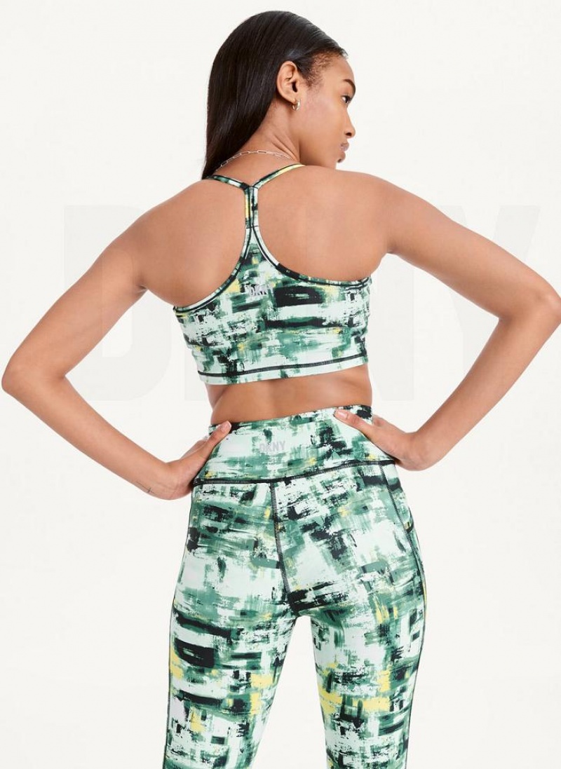Green DKNY Printed Racerback Sports Bra Women's Tank Tops | USA-D0951