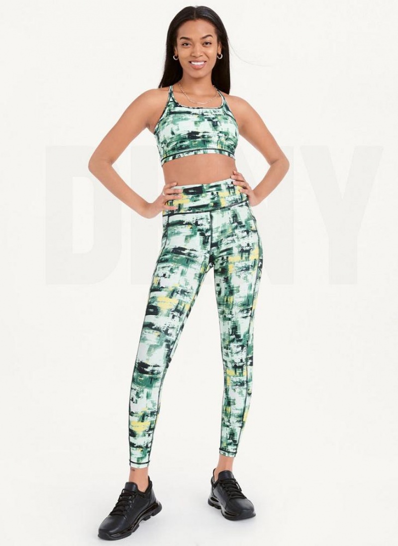 Green DKNY Printed Racerback Sports Bra Women's Tank Tops | USA-D0951