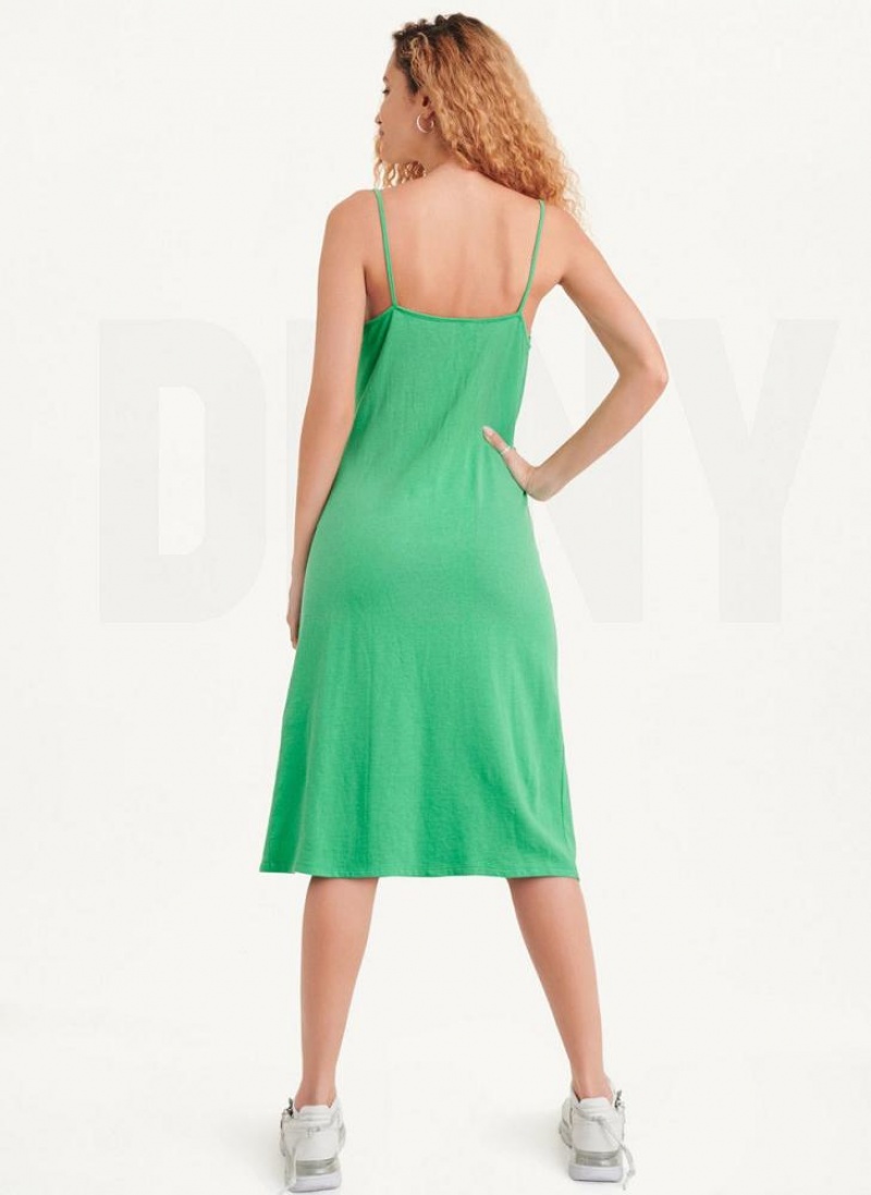 Green DKNY Ruched Strappy Women's Dresses | USA-D1863