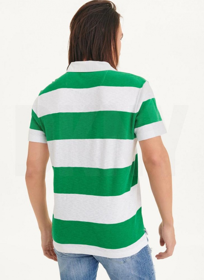 Green DKNY Rugby Stripe Men's Polo Shirts | USA-D1064