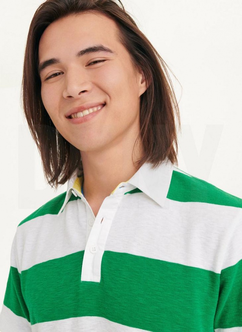 Green DKNY Rugby Stripe Men's Polo Shirts | USA-D1064