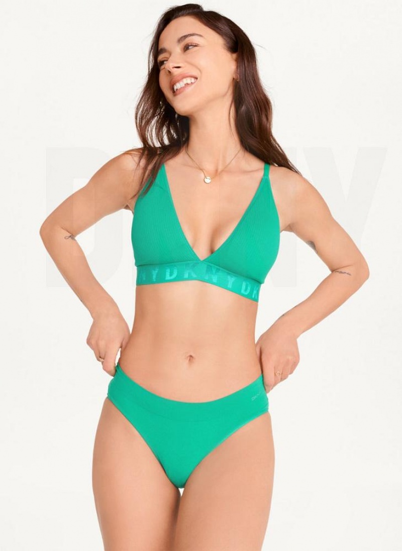Green DKNY Seamless Litewear Rib Bikini Women's Panties | USA-D0571