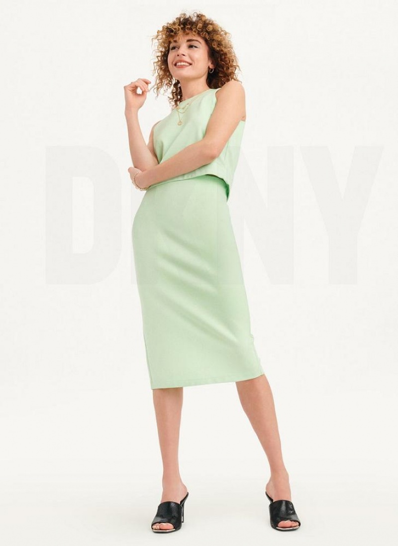 Green DKNY Sleeveless High Neck Cropped Women's Tank Tops | USA-D1102