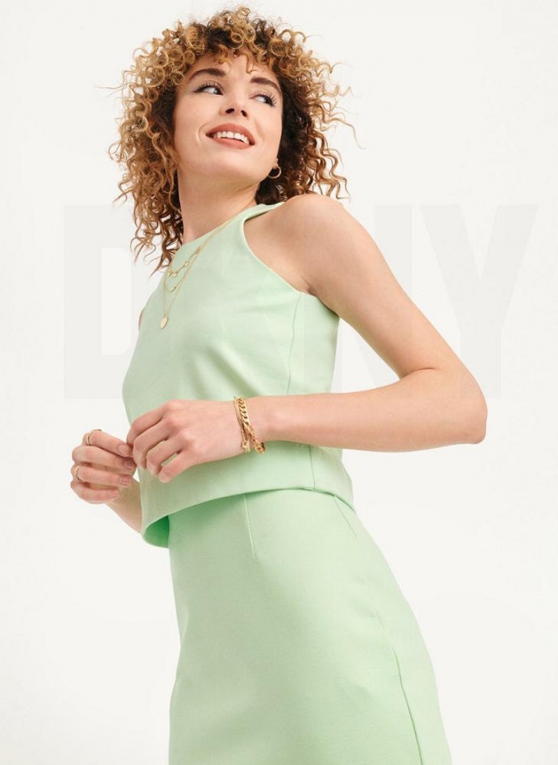 Green DKNY Sleeveless High Neck Cropped Women's Tank Tops | USA-D1102