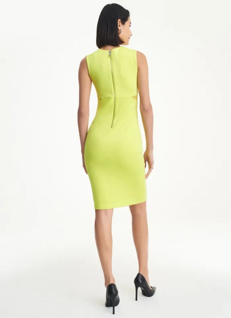 Green DKNY Sleeveless Scuba With Mesh Midi Women's Dresses | USA-D0446