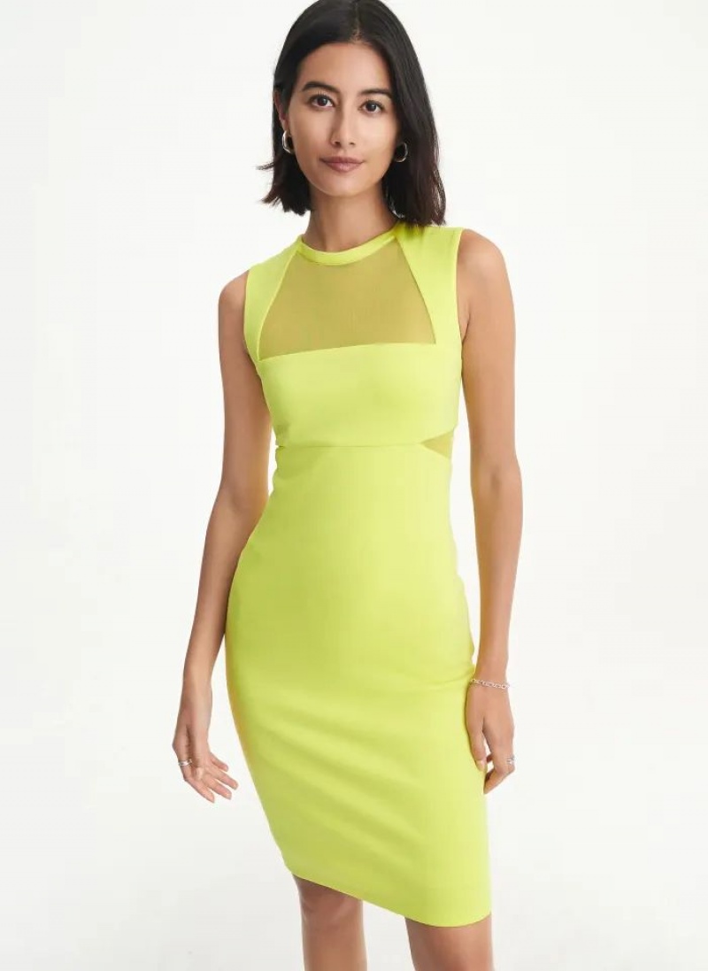 Green DKNY Sleeveless Scuba With Mesh Midi Women's Dresses | USA-D0446