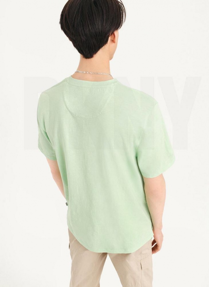 Green DKNY Slub Jersey Henley Men's T Shirts | USA-D0726