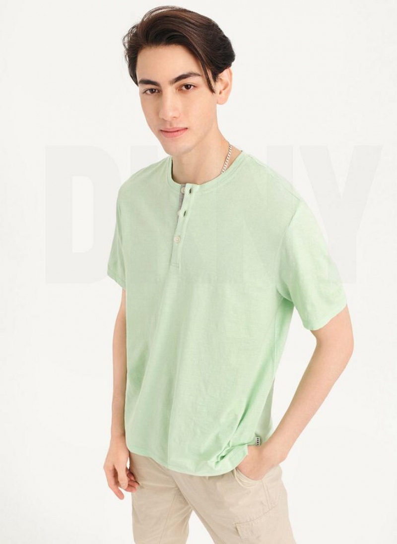 Green DKNY Slub Jersey Henley Men's T Shirts | USA-D0726