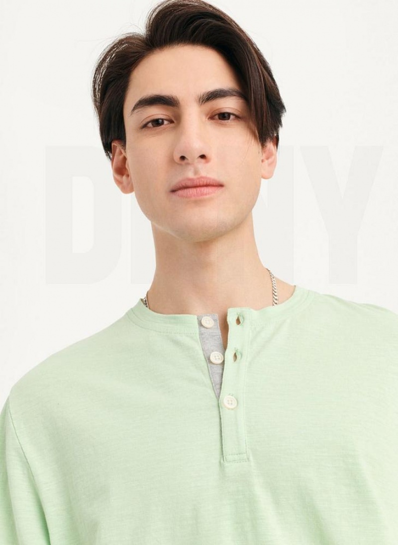 Green DKNY Slub Jersey Henley Men's T Shirts | USA-D0726