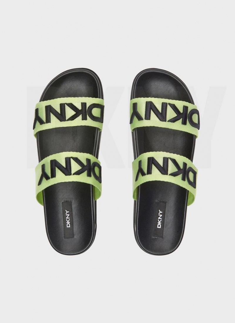 Green DKNY Tee Double Band Shoes Slides | USA-D1946