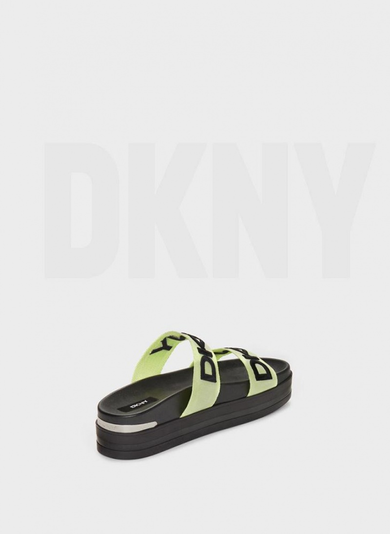Green DKNY Tee Double Band Shoes Slides | USA-D1946