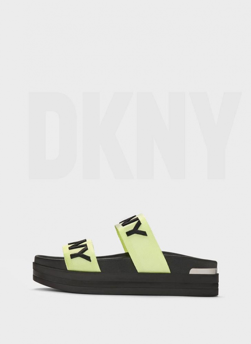 Green DKNY Tee Double Band Shoes Slides | USA-D1946
