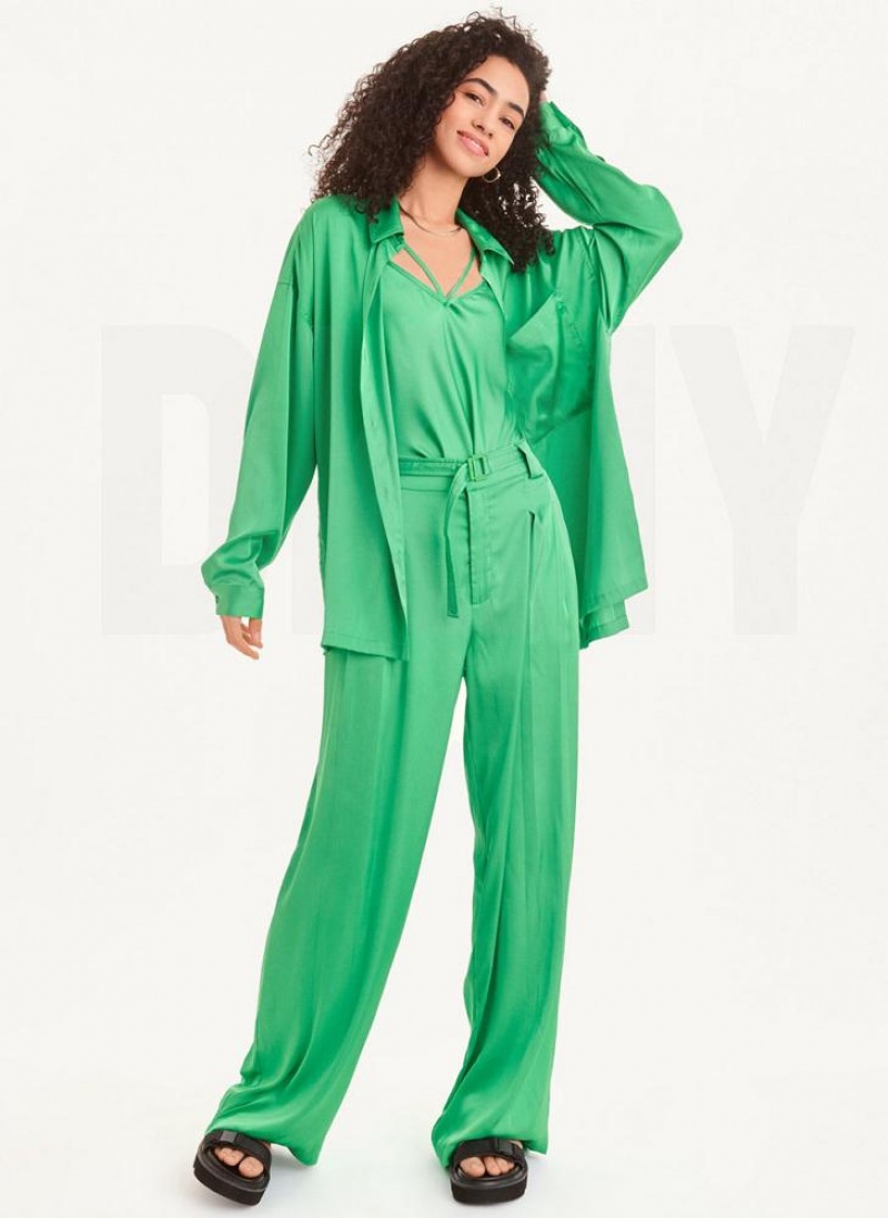 Green DKNY Wide Leg Women's Pants | USA-D1876