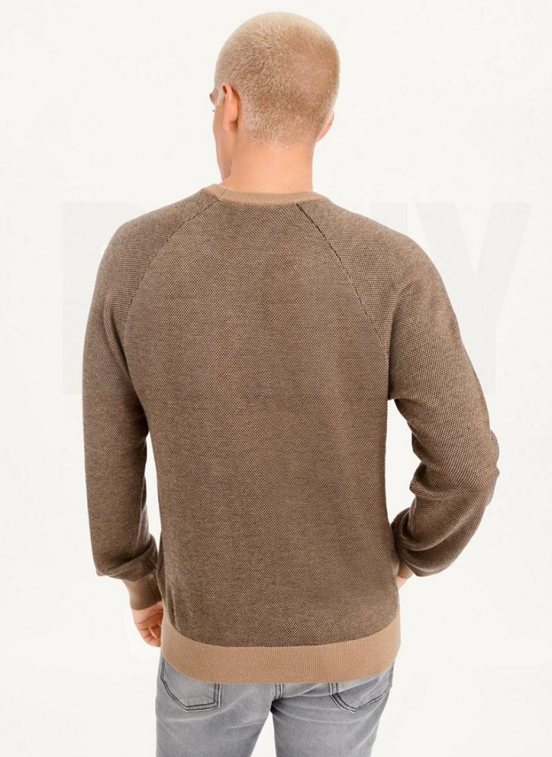 Grey Brown DKNY Birdseye Stitch Men's Sweaters | USA-D0702
