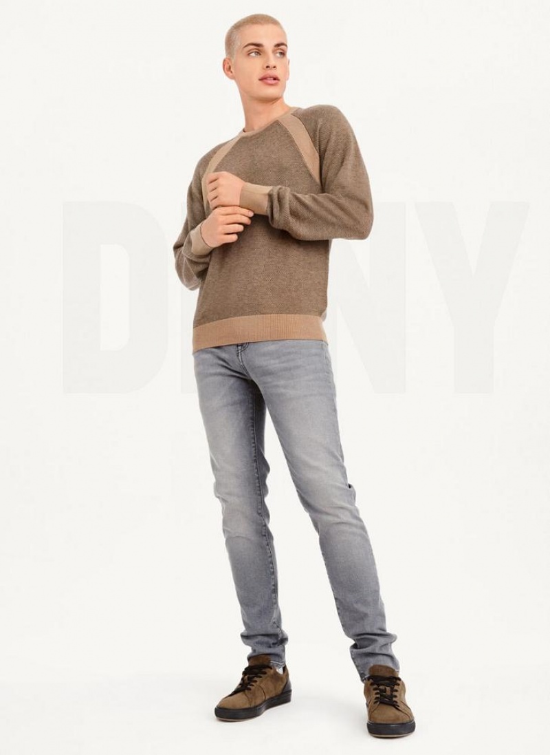 Grey Brown DKNY Birdseye Stitch Men's Sweaters | USA-D0702