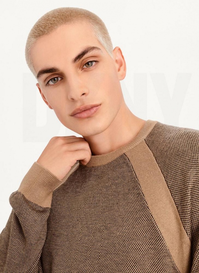 Grey Brown DKNY Birdseye Stitch Men's Sweaters | USA-D0702