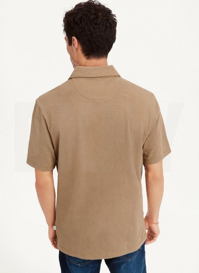 Grey Brown DKNY Cotton Slub Jersey Single Breast Men's Polo Shirts | USA-D0124
