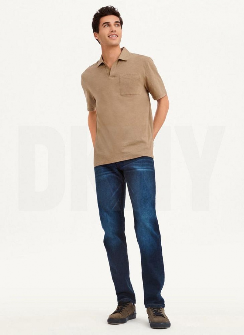 Grey Brown DKNY Cotton Slub Jersey Single Breast Men's Polo Shirts | USA-D0124