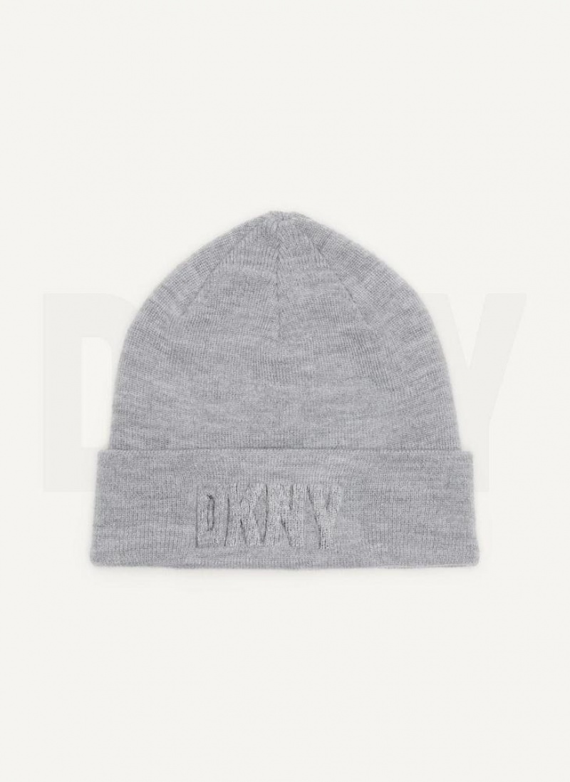 Grey DKNY 3D Logo Men's Beanie | USA-D0414