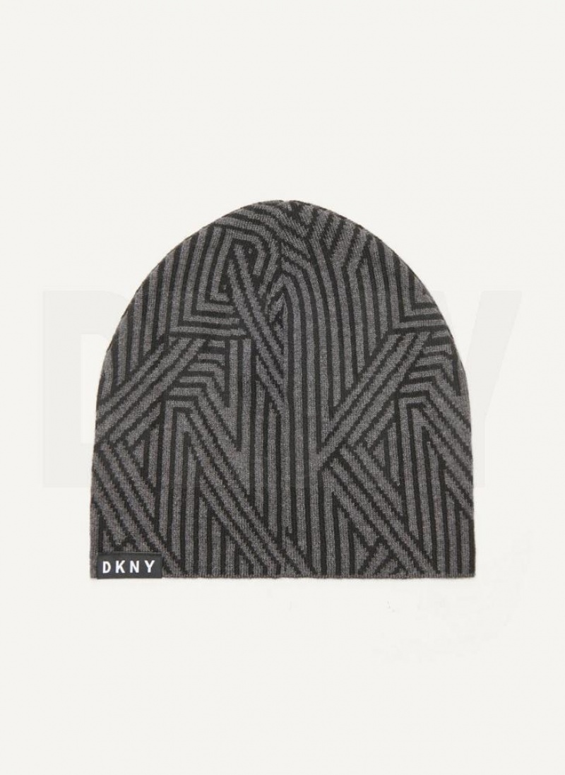 Grey DKNY Allover Crosswalk Logo Men's Beanie | USA-D0217