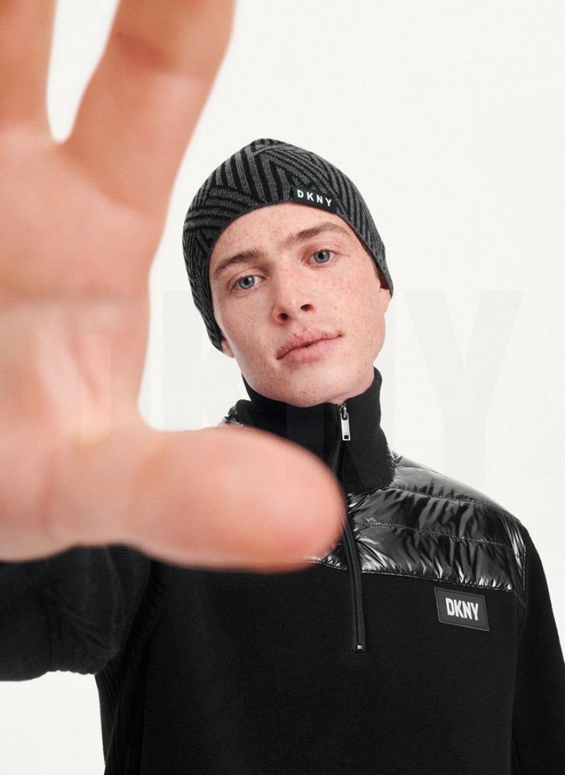 Grey DKNY Allover Crosswalk Logo Men's Beanie | USA-D0217