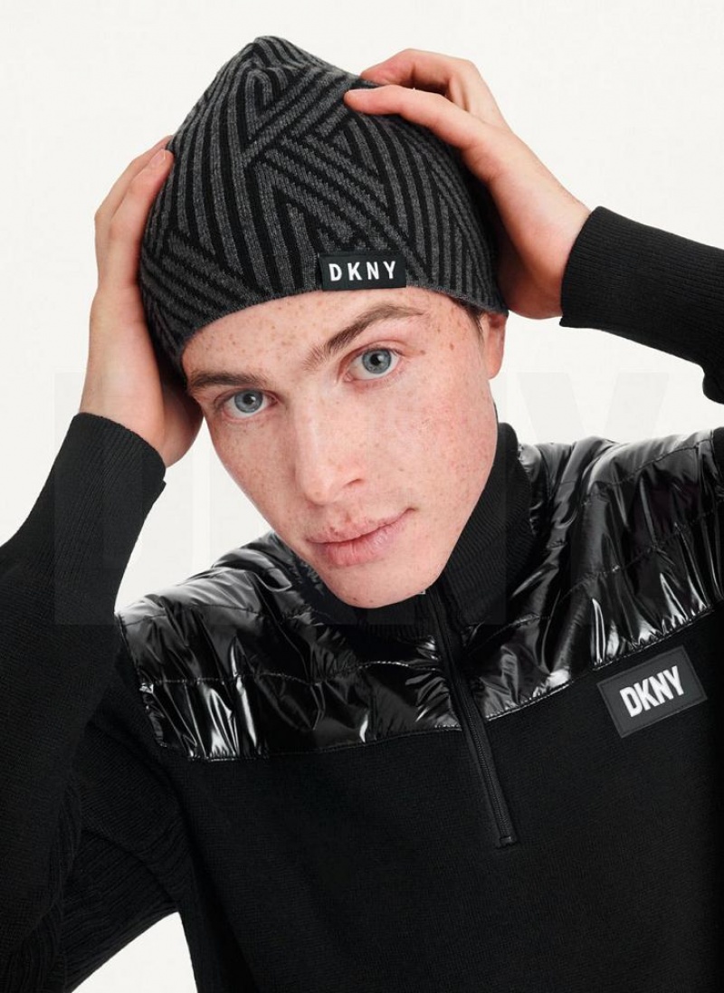 Grey DKNY Allover Crosswalk Logo Men\'s Beanie | USA-D0217