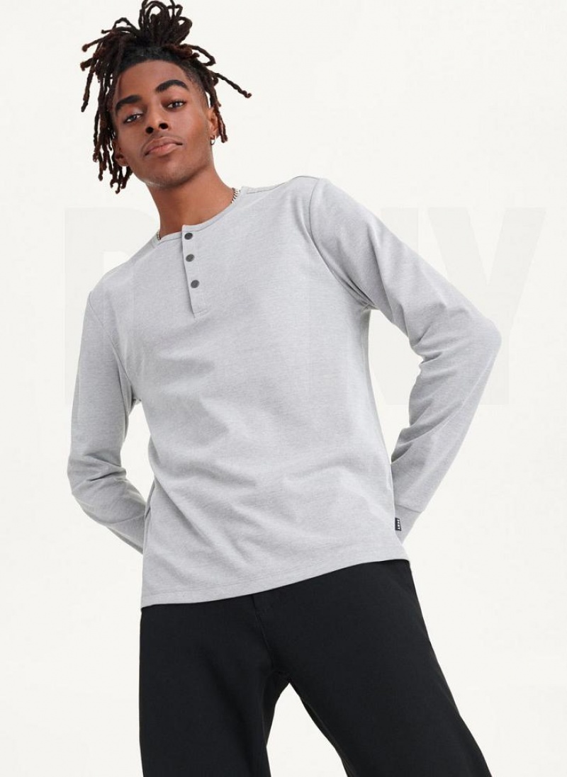 Grey DKNY Baselayer Henley Men's Sweatshirts | USA-D1607