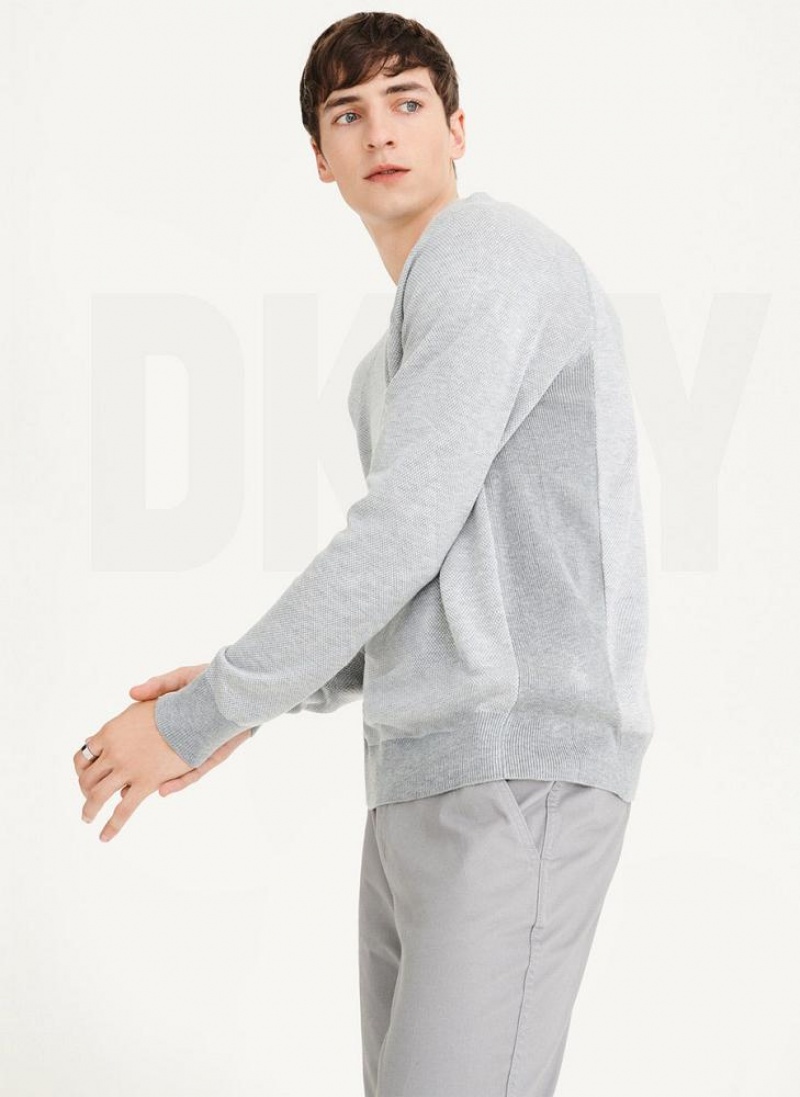 Grey DKNY Birdseye Raglan Sleeve Men's Sweaters | USA-D1116