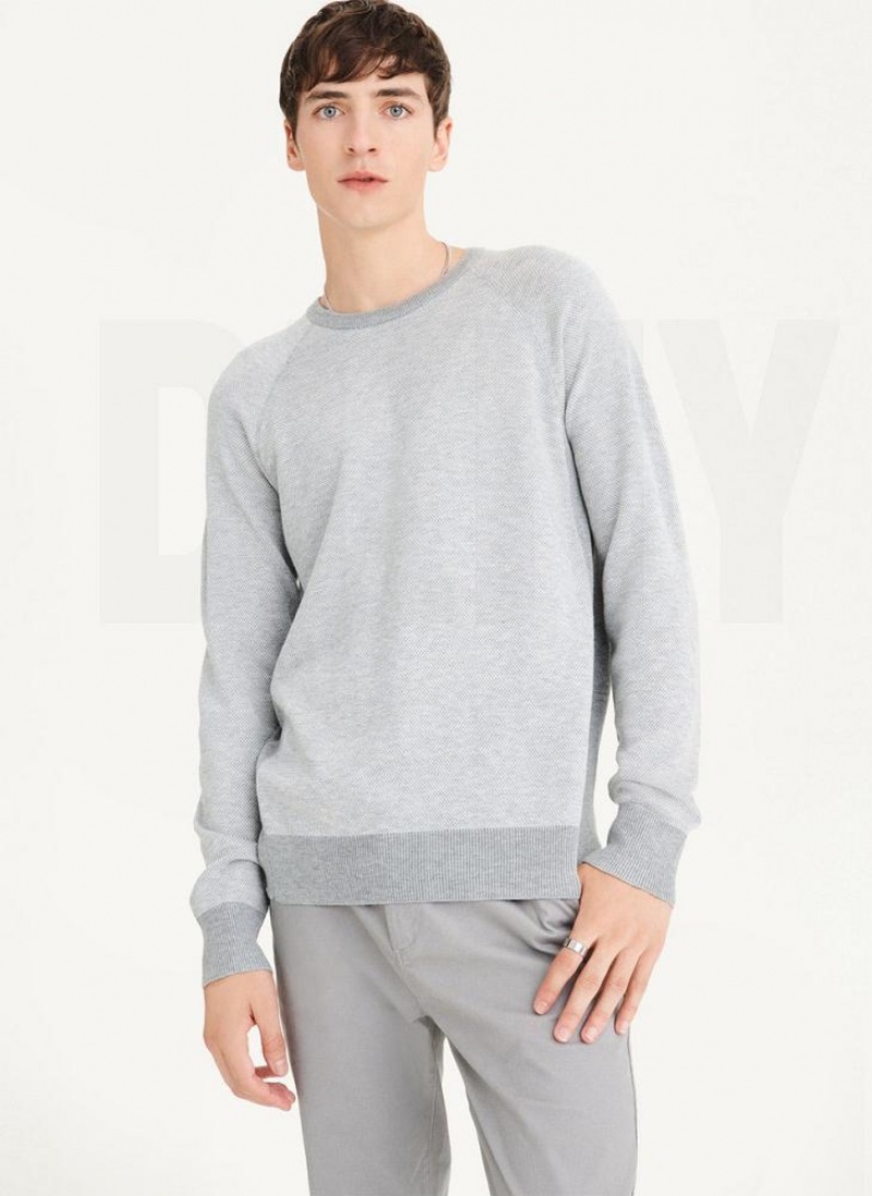 Grey DKNY Birdseye Raglan Sleeve Men's Sweaters | USA-D1116