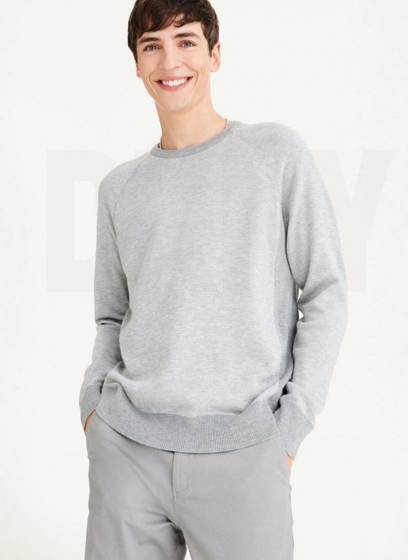 Grey DKNY Birdseye Raglan Sleeve Men's Sweaters | USA-D1116