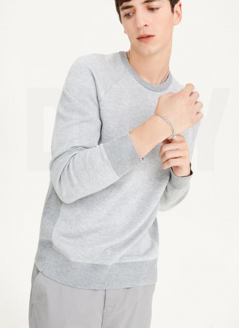 Grey DKNY Birdseye Raglan Sleeve Men\'s Sweaters | USA-D1116
