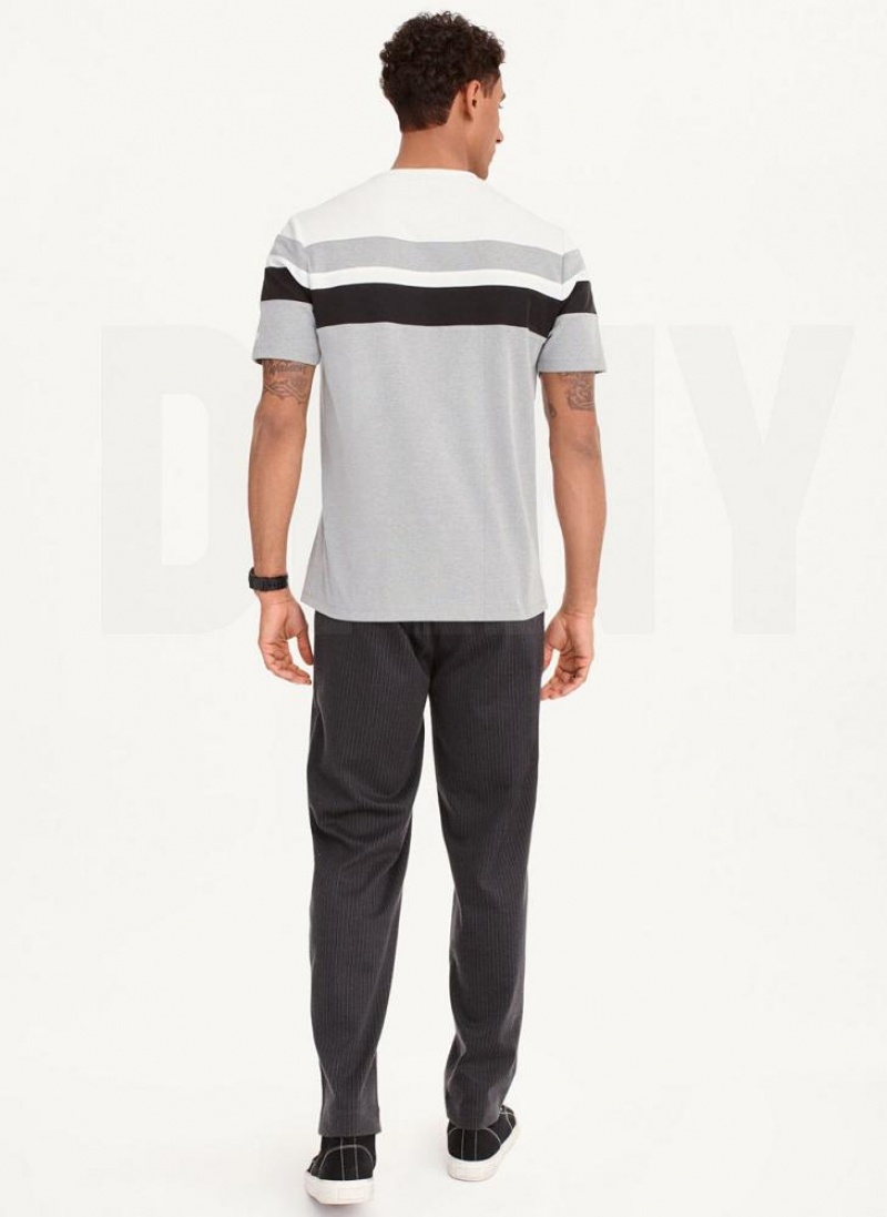 Grey DKNY Block Short Sleeve Crewneck Men's T Shirts | USA-D0775