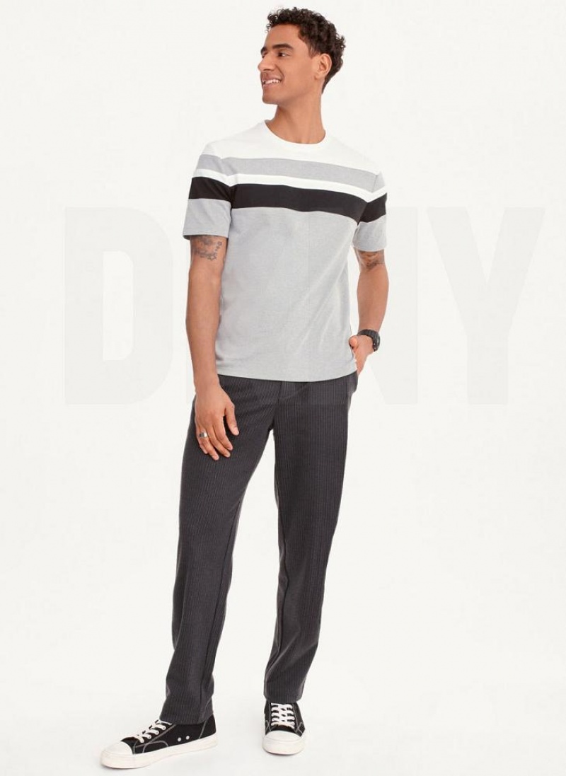 Grey DKNY Block Short Sleeve Crewneck Men's T Shirts | USA-D0775