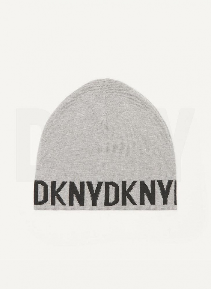 Grey DKNY Brim Logo Men's Beanie | USA-D0538