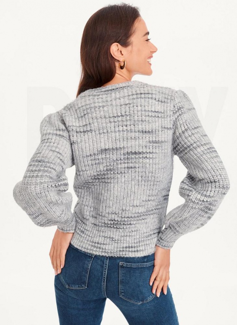 Grey DKNY Bubble Sleeve Knit Women's Sweaters | USA-D0329