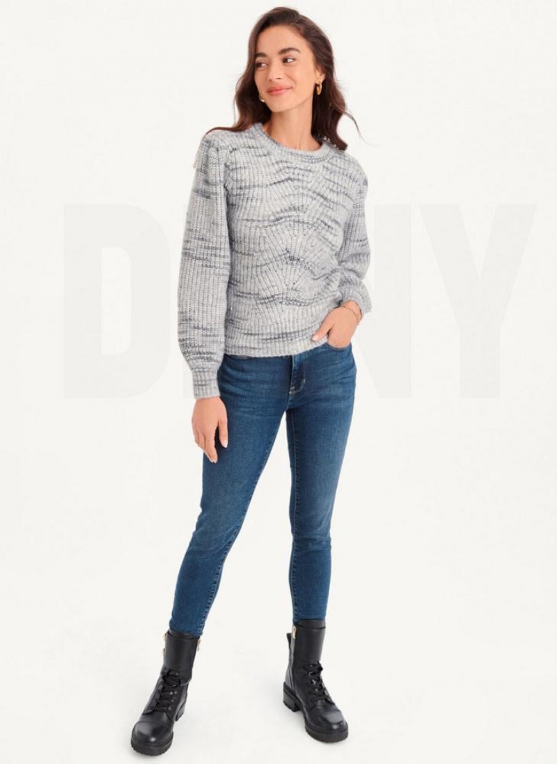 Grey DKNY Bubble Sleeve Knit Women's Sweaters | USA-D0329