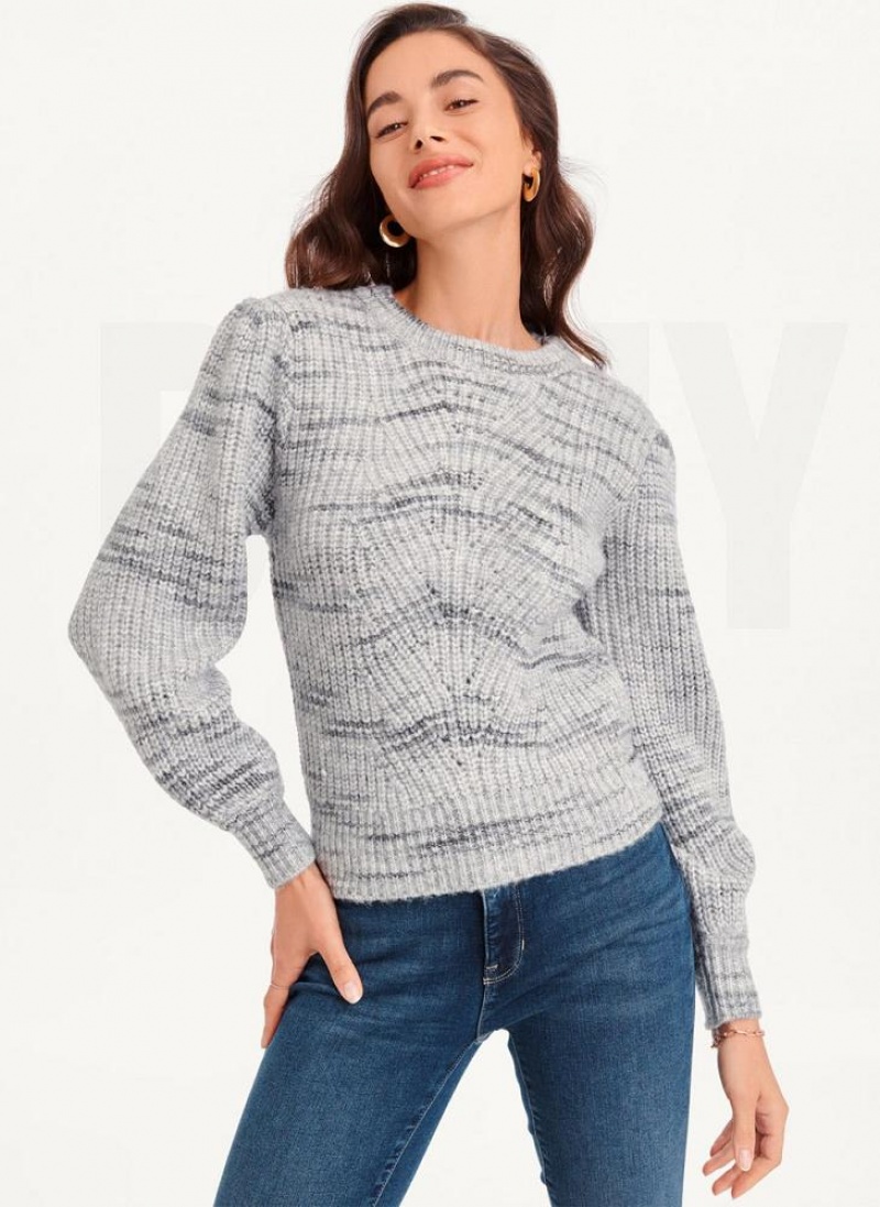 Grey DKNY Bubble Sleeve Knit Women\'s Sweaters | USA-D0329