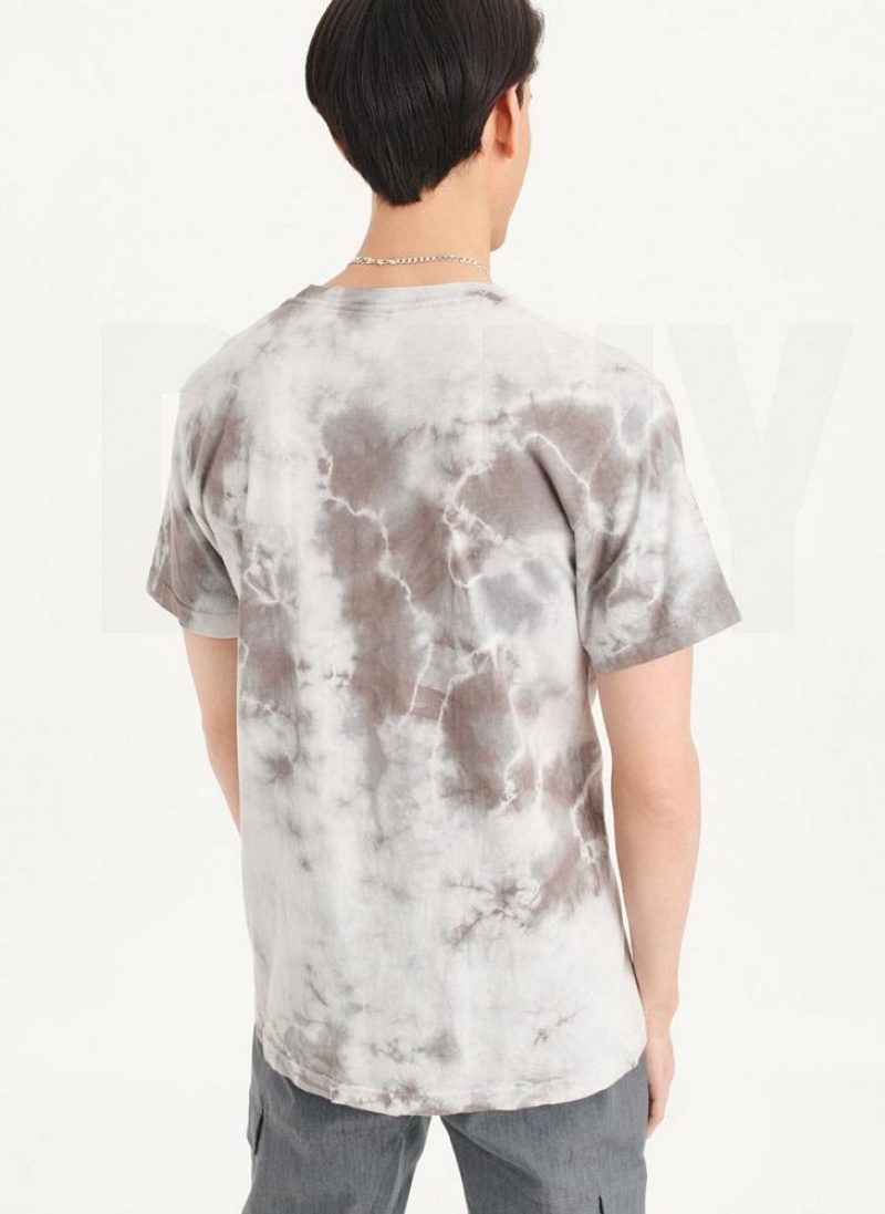 Grey DKNY Cloud Wash Logo Men's T Shirts | USA-D0505
