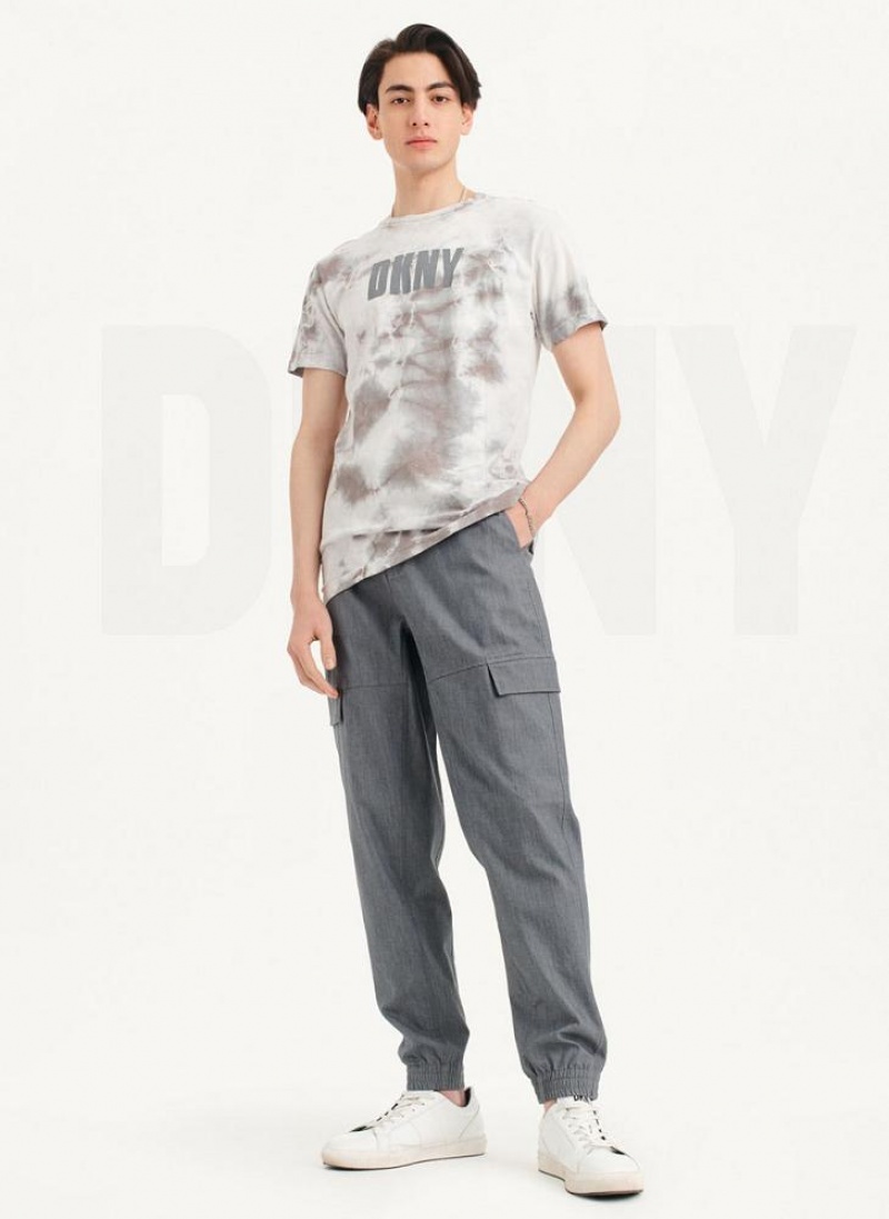 Grey DKNY Cloud Wash Logo Men's T Shirts | USA-D0505