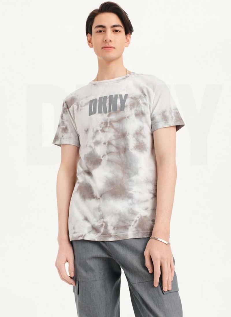 Grey DKNY Cloud Wash Logo Men's T Shirts | USA-D0505