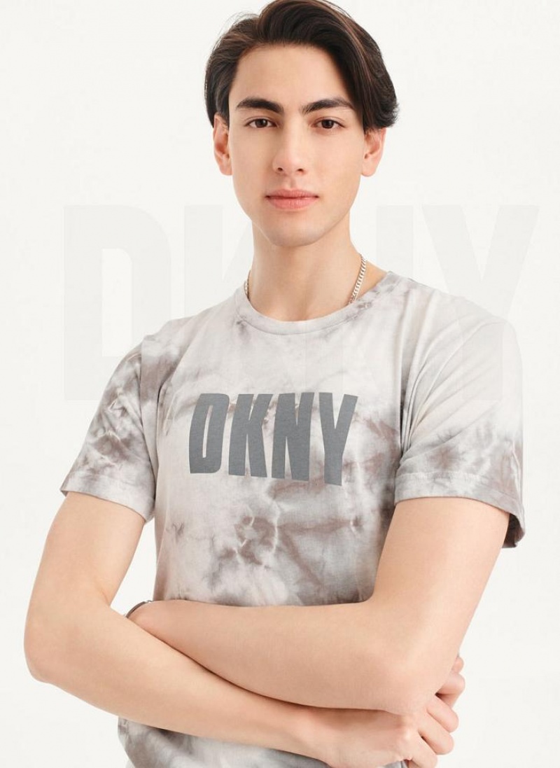 Grey DKNY Cloud Wash Logo Men's T Shirts | USA-D0505