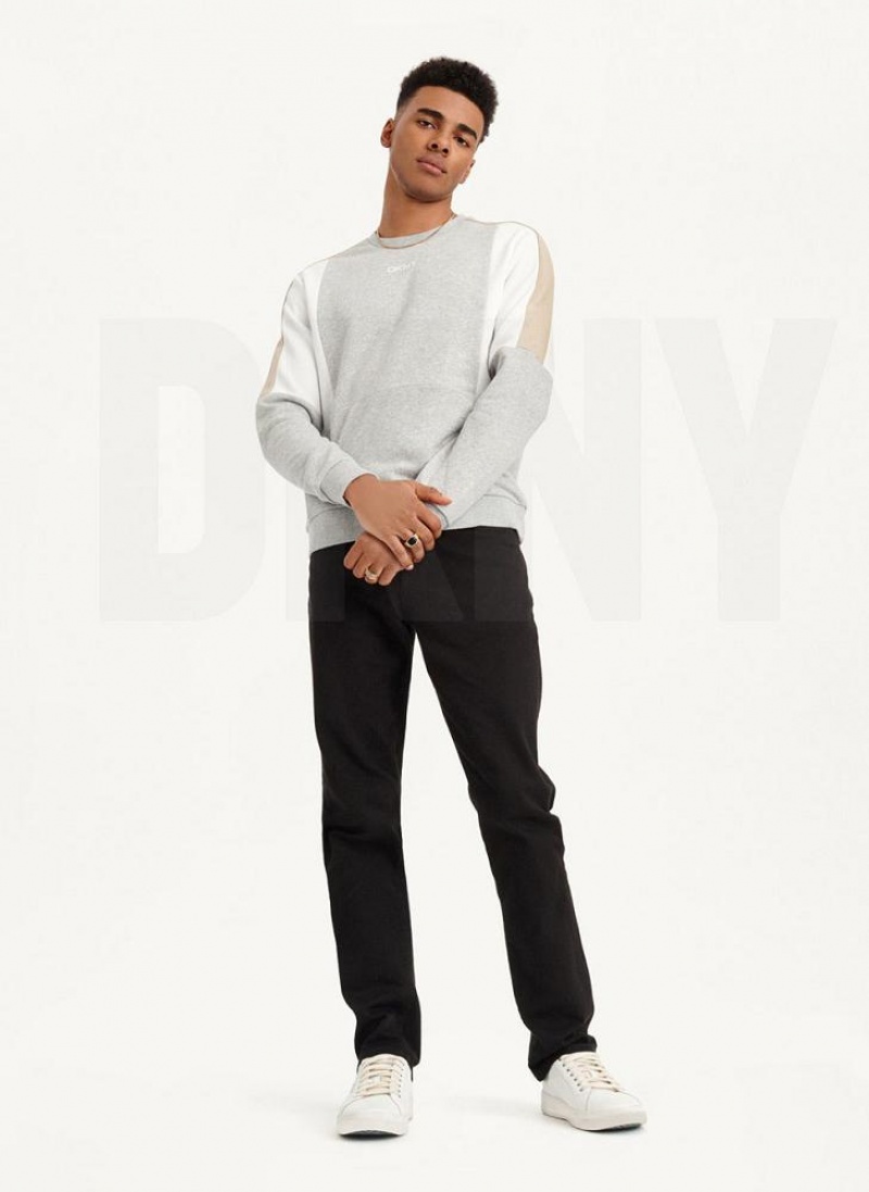 Grey DKNY Colorblock French Terry Front Logo Crewneck Men's Sweatshirts | USA-D0133