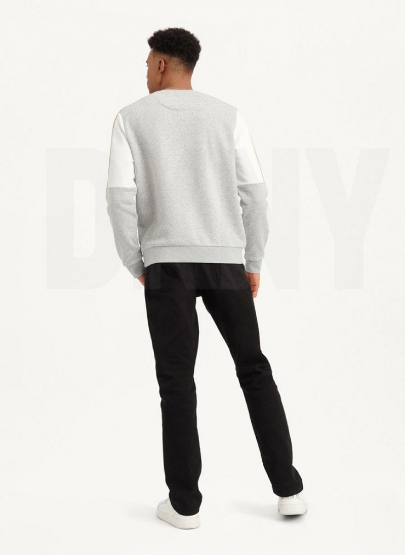 Grey DKNY Colorblock French Terry Front Logo Crewneck Men's Sweatshirts | USA-D0133