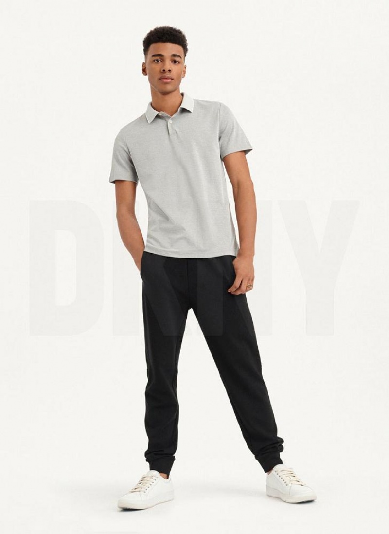 Grey DKNY Core Pima Cotton Pique Men's Polo Shirts | USA-D1231