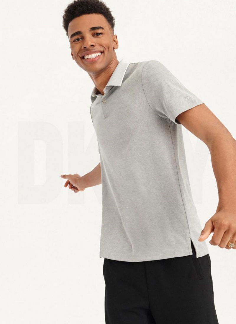 Grey DKNY Core Pima Cotton Pique Men's Polo Shirts | USA-D1231