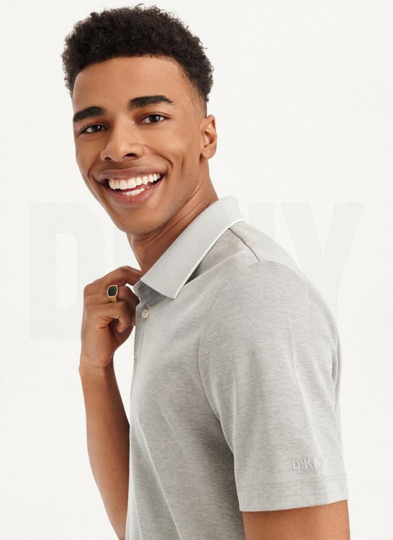 Grey DKNY Core Pima Cotton Pique Men's Polo Shirts | USA-D1231