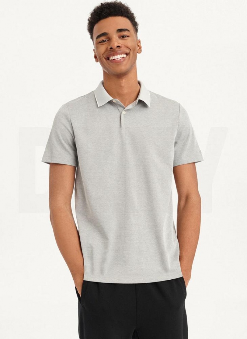 Grey DKNY Core Pima Cotton Pique Men\'s Polo Shirts | USA-D1231