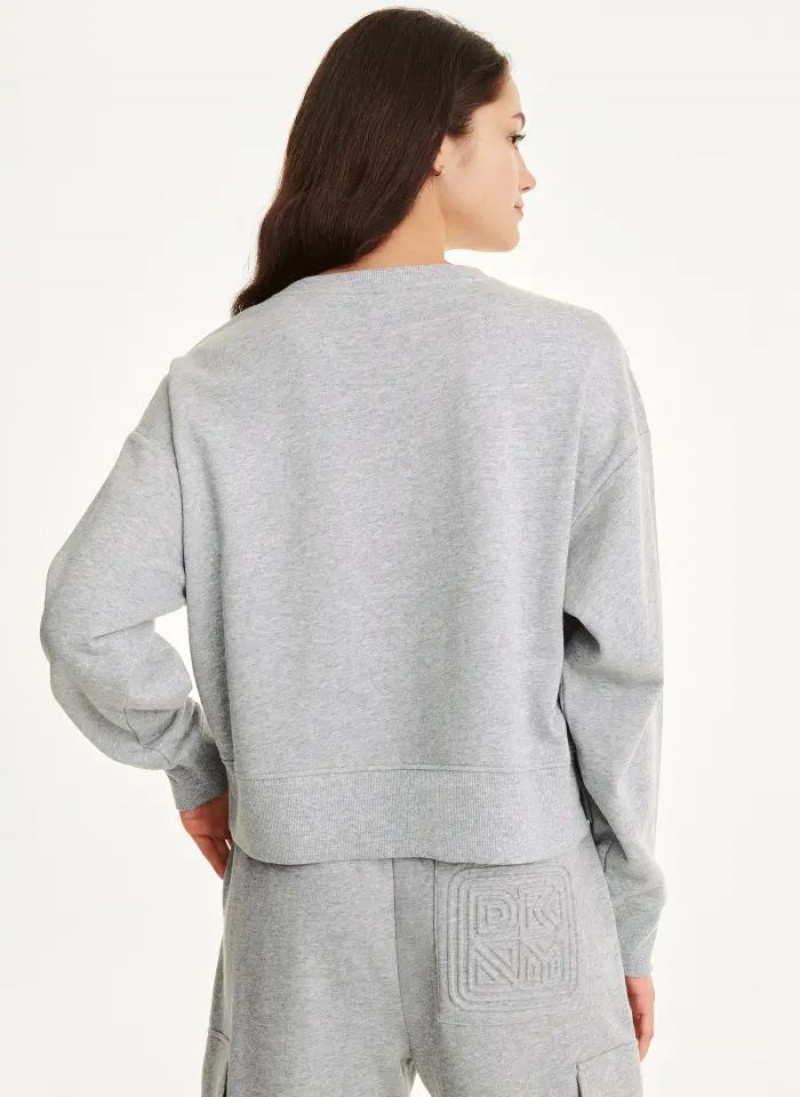 Grey DKNY Cotton Jersey Crew With Logo Embossing Women's Sweatshirts | USA-D0701