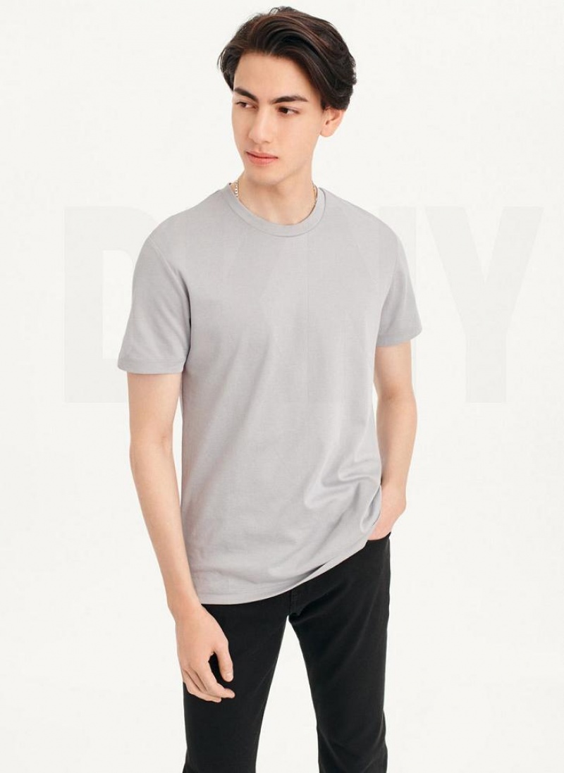 Grey DKNY Cotton Poly Pique Men's T Shirts | USA-D0528