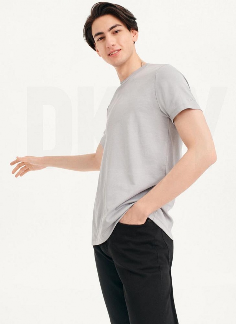 Grey DKNY Cotton Poly Pique Men's T Shirts | USA-D0528